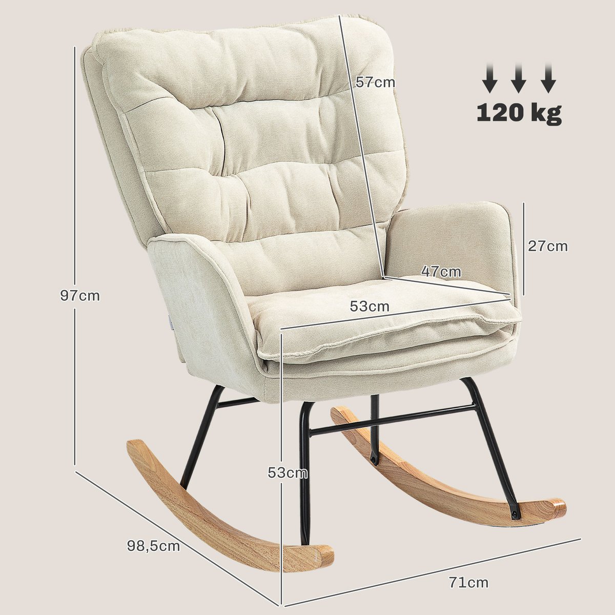 Fauteuil à bascule Chenille (100% polyester) beige, HOMCOM
