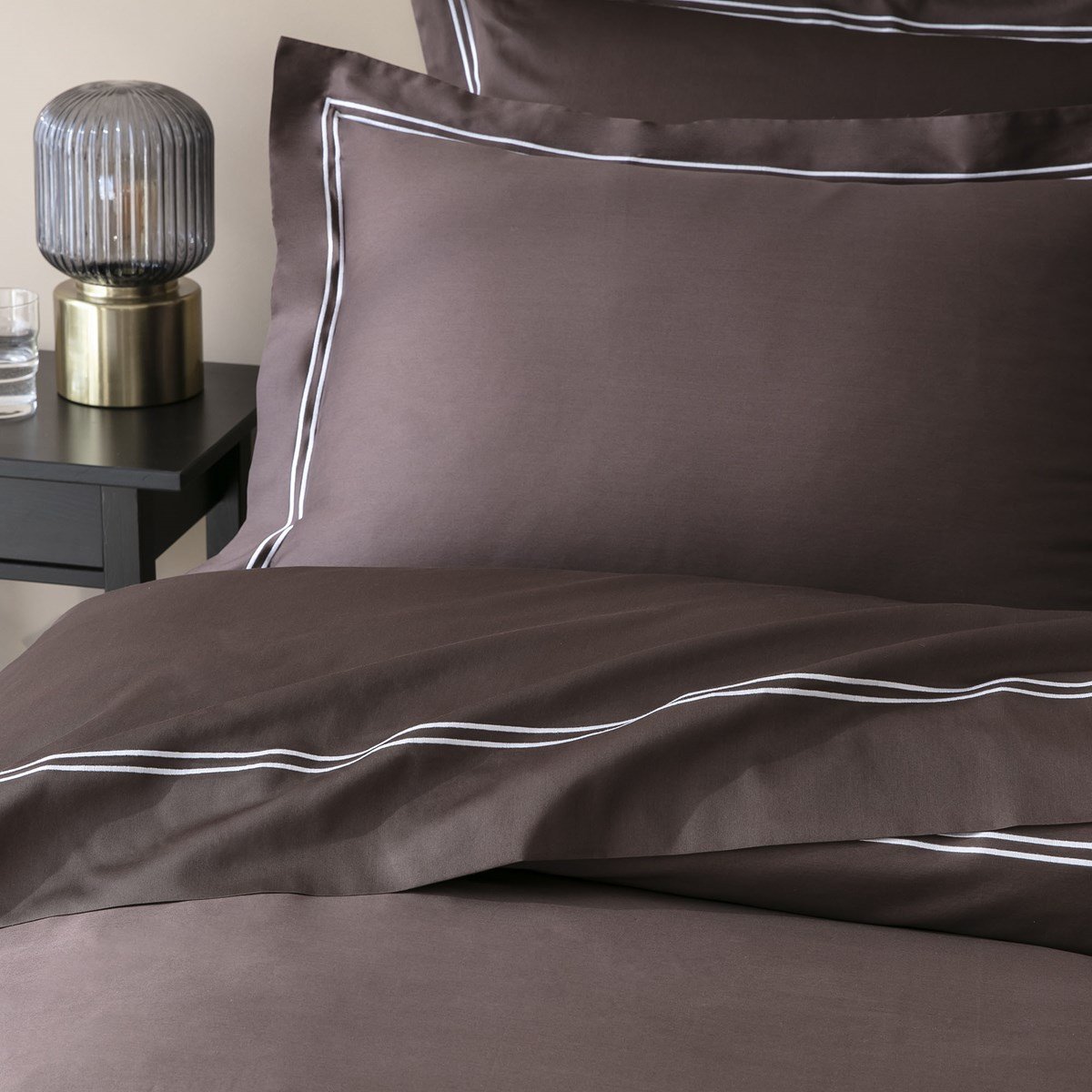Housse de couette satin de coton égyptien RADIEUSE marron chocolat, MPC MAISON