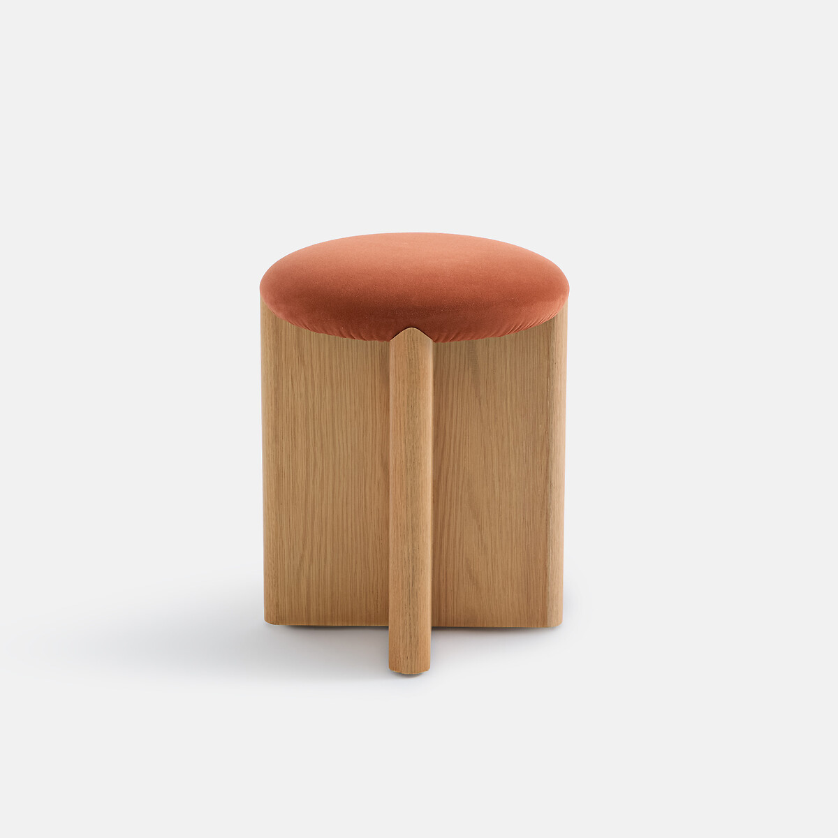 Tabouret, en plaqué chêne et tissu velours, CURVA chêne, LA REDOUTE INTERIEURS