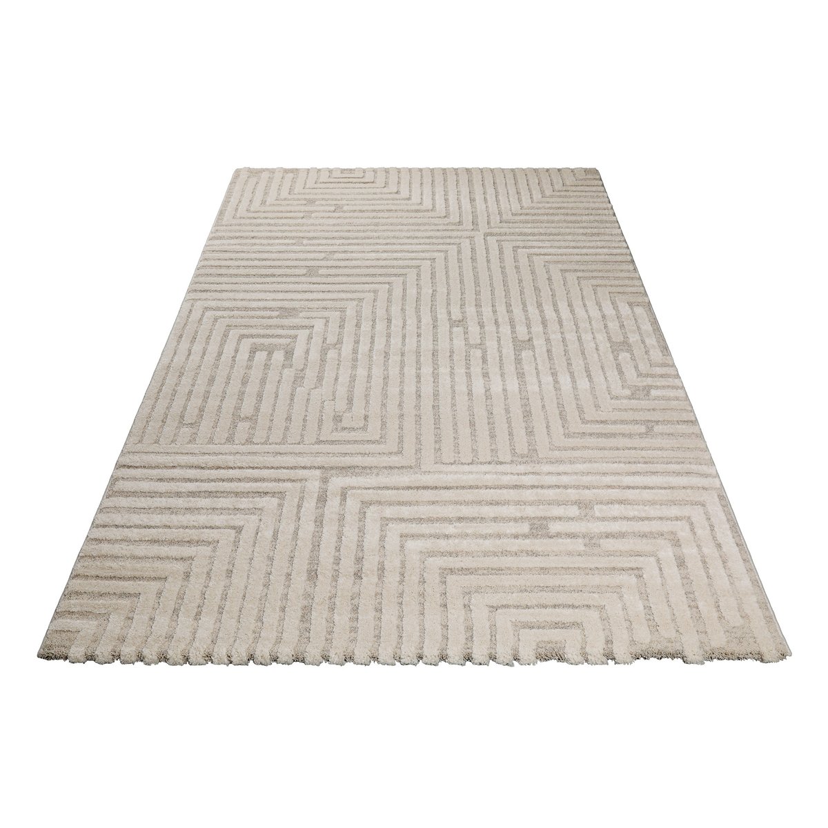 Tapis design à motif labythinthe à relief ,  Hillmar beige crème, WECON HOME