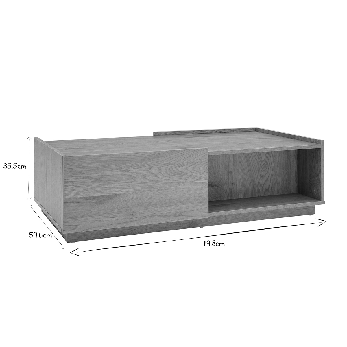 Table basse rectangulaire avec rangements 2 tiroirs finition bois clair chêne L120 cm MADERO chêne clair, MILIBOO