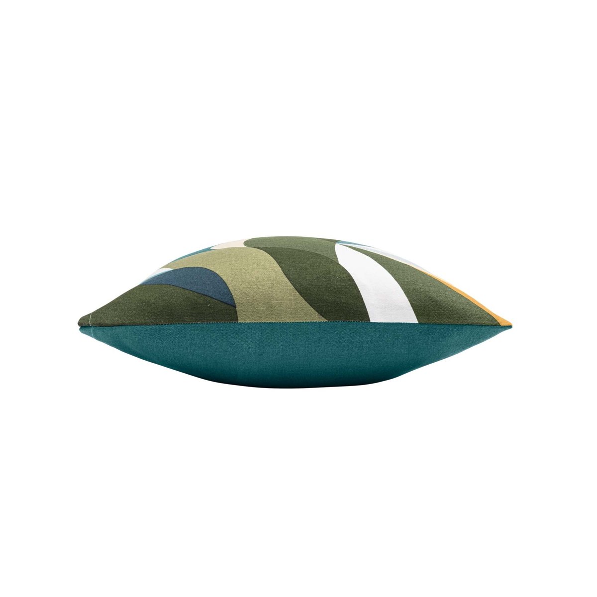 Coussin polycoton motif feuilles graphiques bleu, DOUCEUR D'INTÉRIEUR