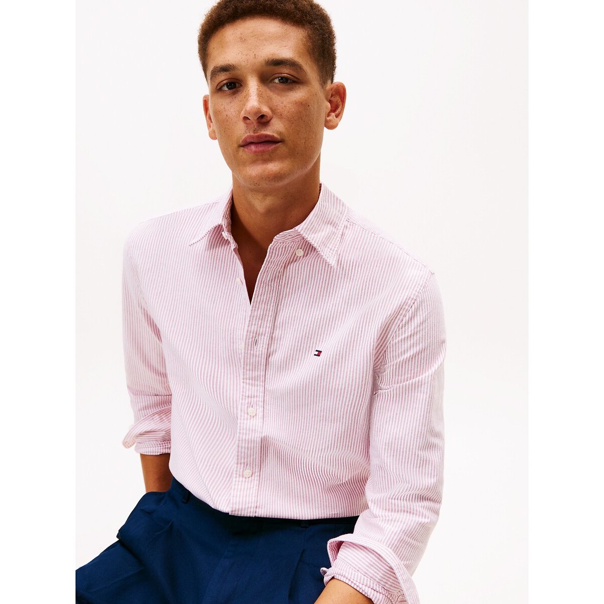 Chemise Oxford droite rayée rouge rayé, TOMMY HILFIGER