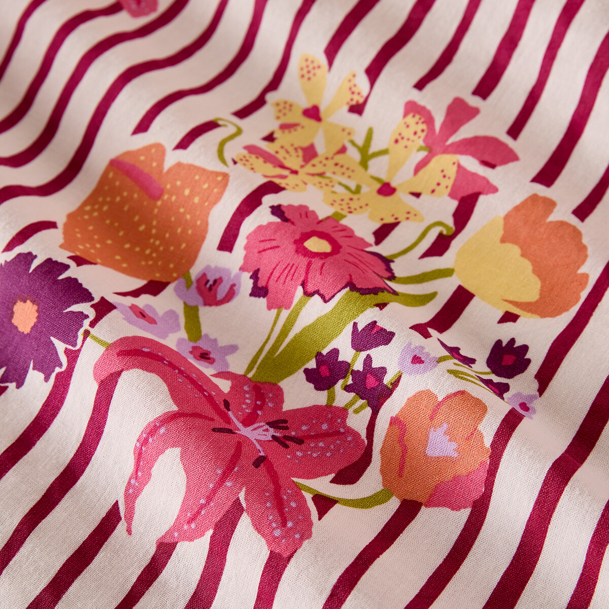 Funda de almohada de algodón lavado, estampado de rayas y flores, BELARDI estampado floral rosa, LA REDOUTE INTERIEURS