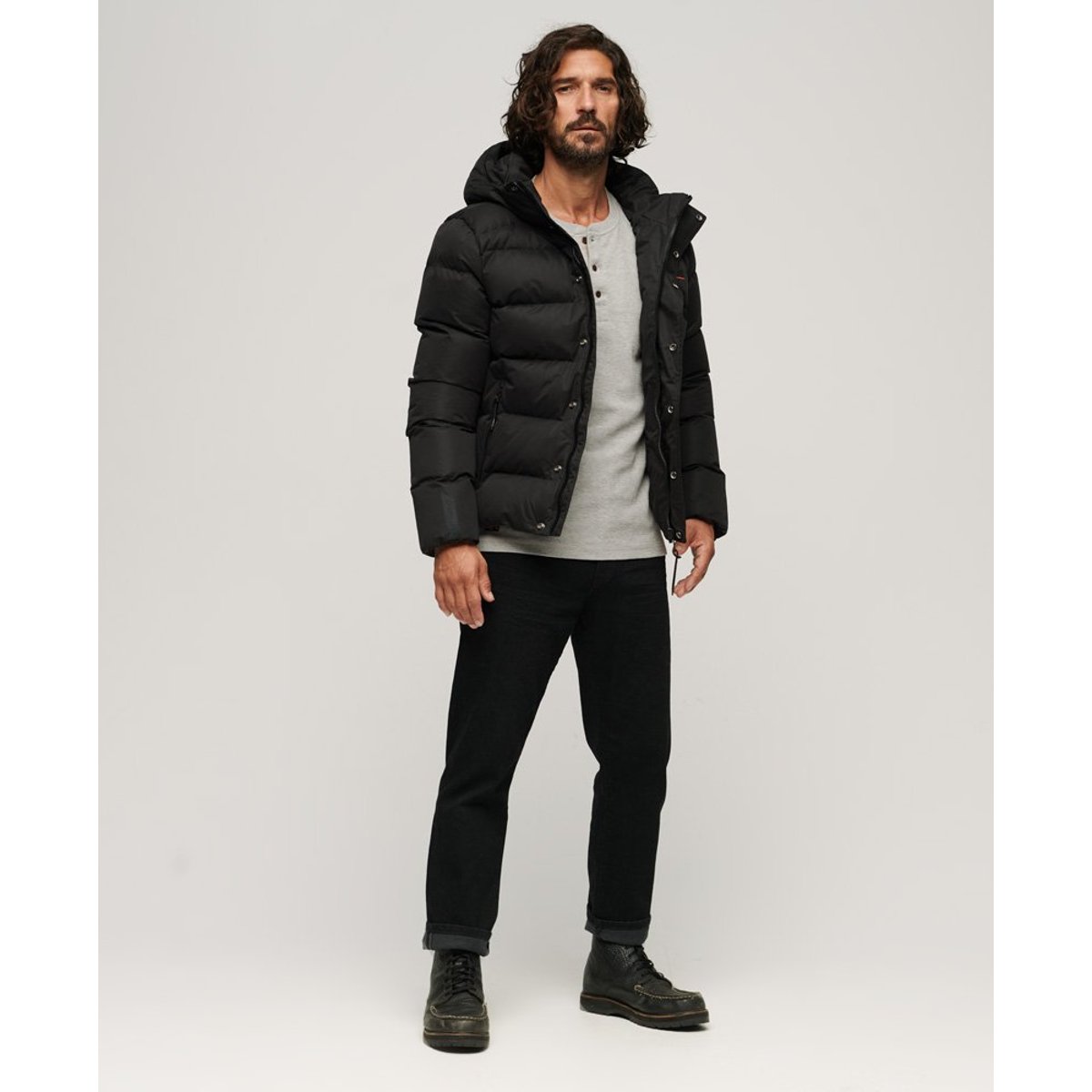 Doudoune à capuche Sports en microfibre noir, SUPERDRY