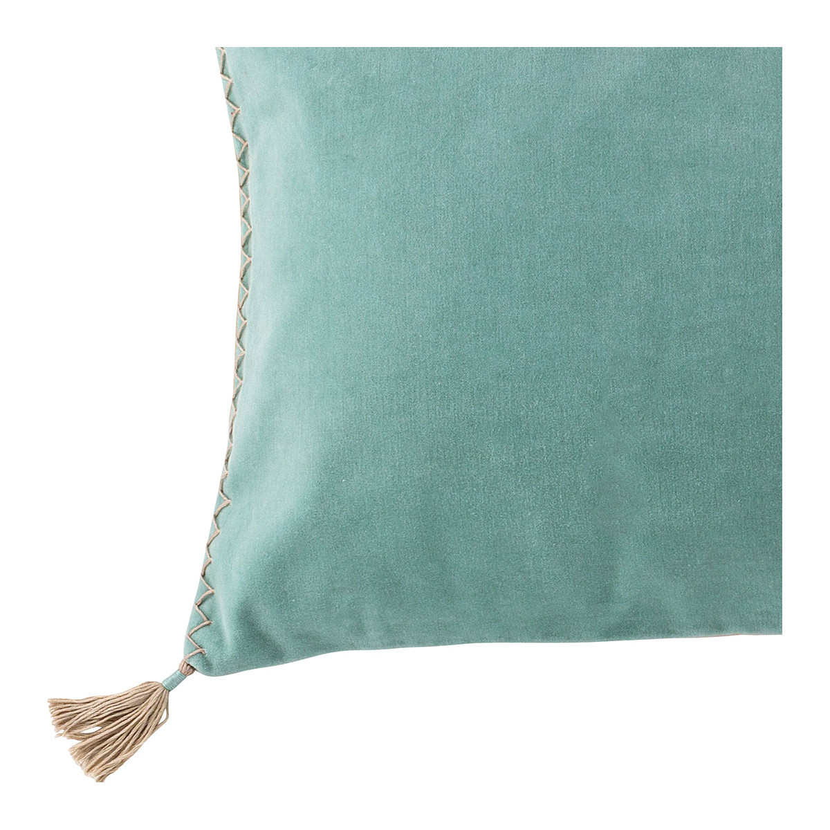 Housse de coussin MATTEO en velours de coton bleu, BLANC D’IVOIRE