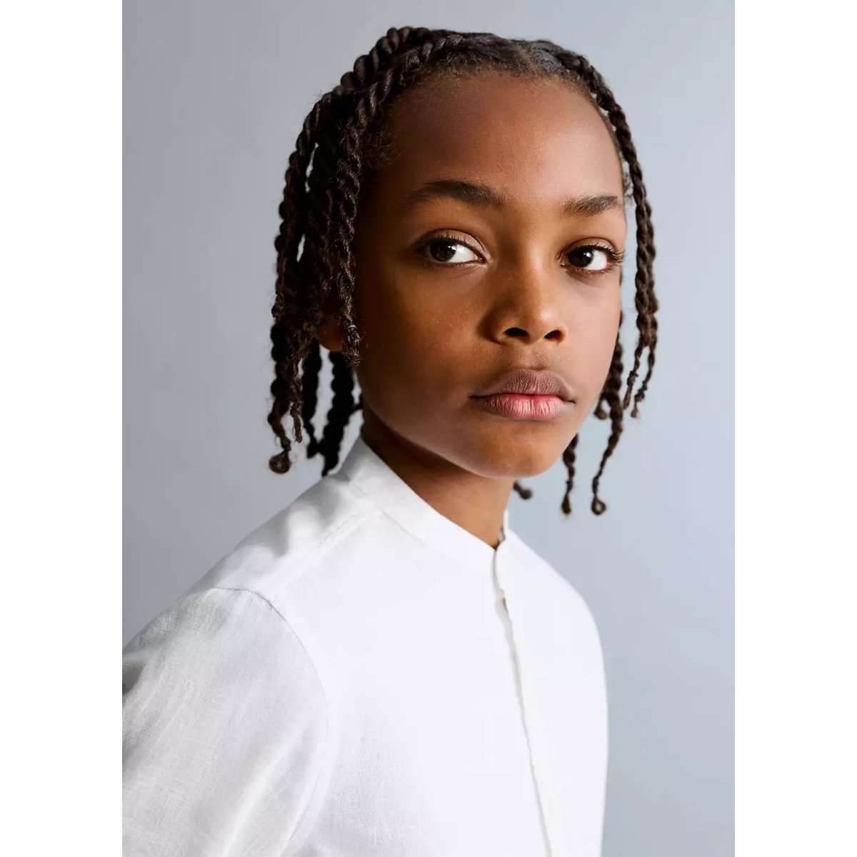 Chemise lin col officier blanc, MANGO KIDS