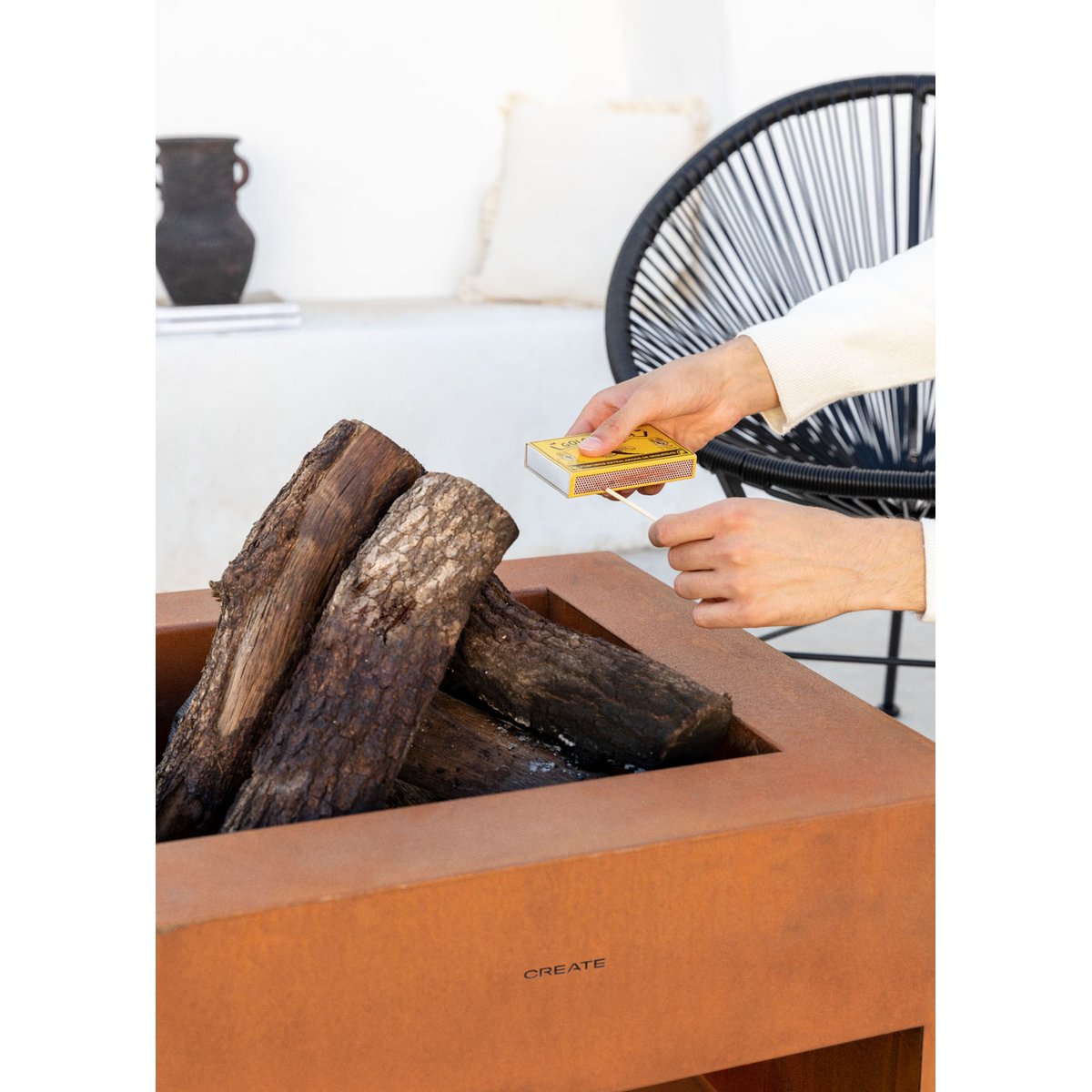 Brasero d'extérieur acier corten FIRE PIT CUBE acier corten, CREATE