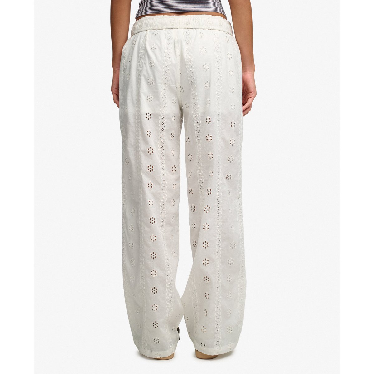 Pantalon Broderie Anglaise Coupe Droite blanc cassé, SUPERDRY