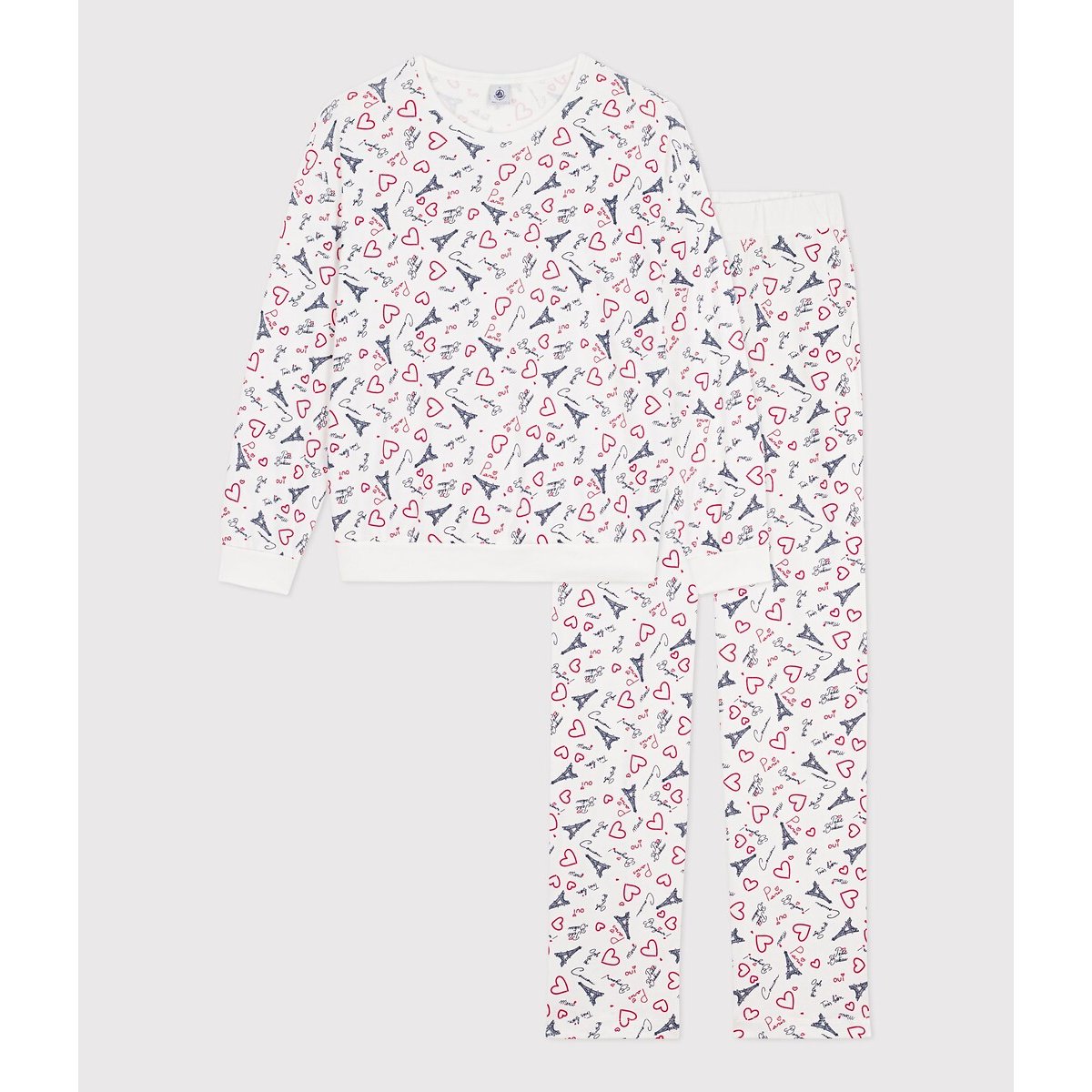 Pyjama en coton imprimé Paris blanc/rouge/bleu marine, PETIT BATEAU
