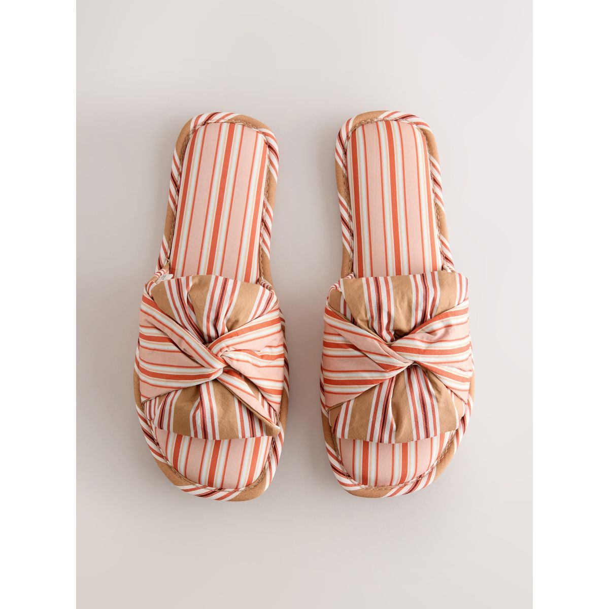 Chaussons claquettes à nœud rayures rose pêche, NEXT