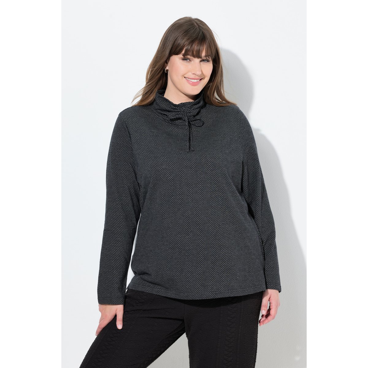 Sweat-shirt à col montant et manches longues noir, ULLA POPKEN