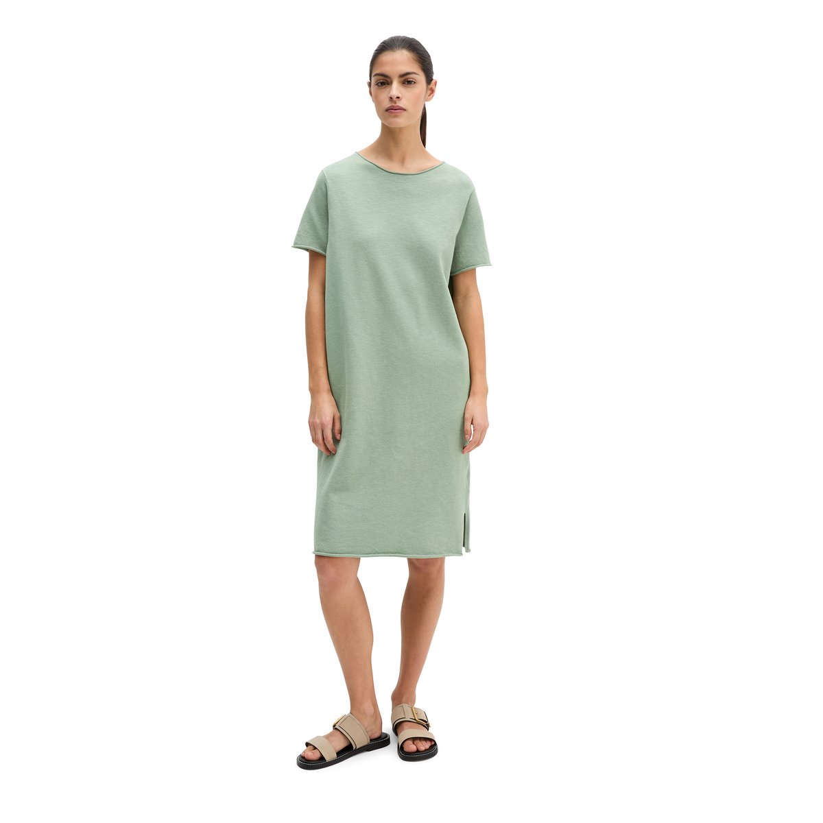 Robe en maille fine loose en mélange coton organique-lin vert, MARC O'POLO