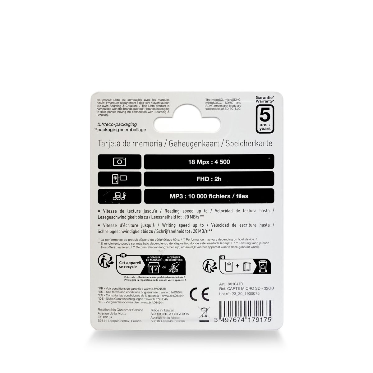 Carte Micro SD 32Go micro SDHC couleur unique, LISTO