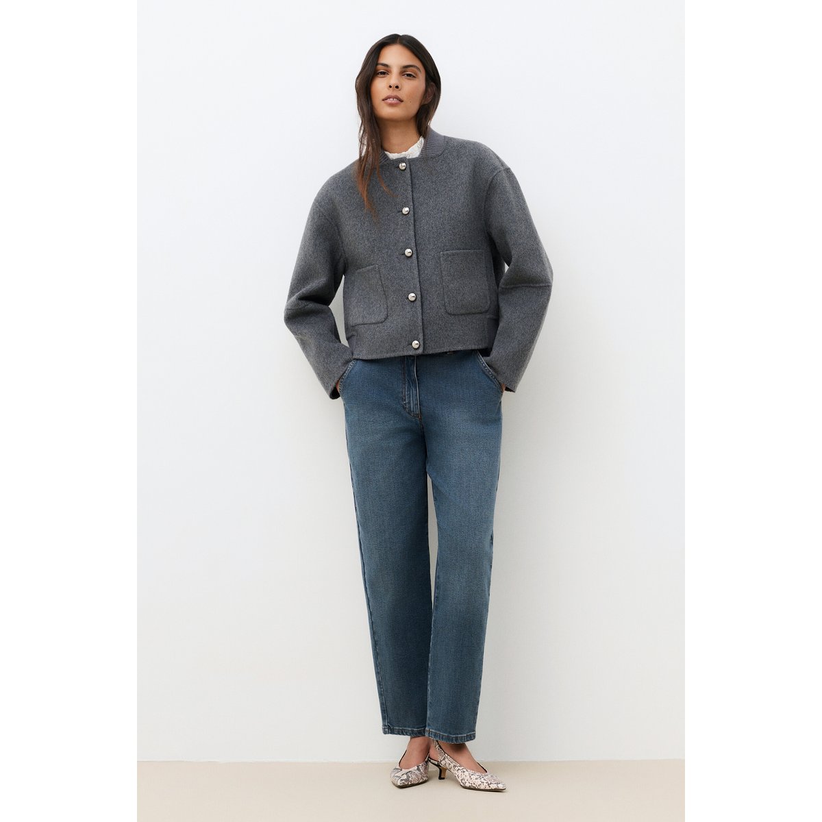 Manteau droit sans col GALISON gris, CAROLL