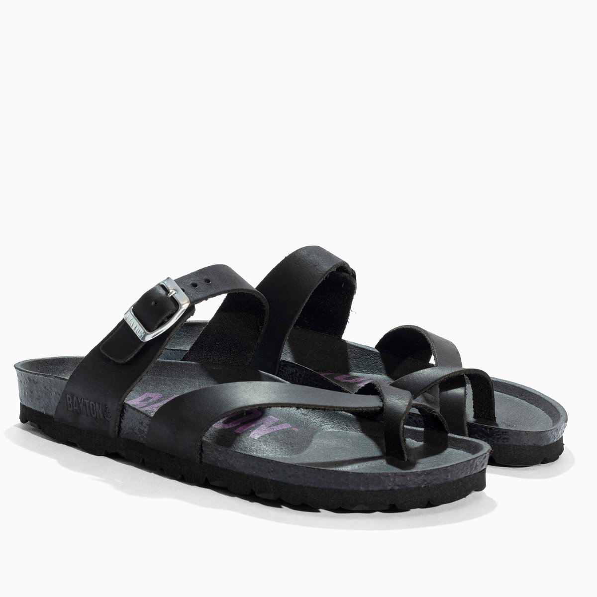 Tongs en cuir DIANE black, BAYTON