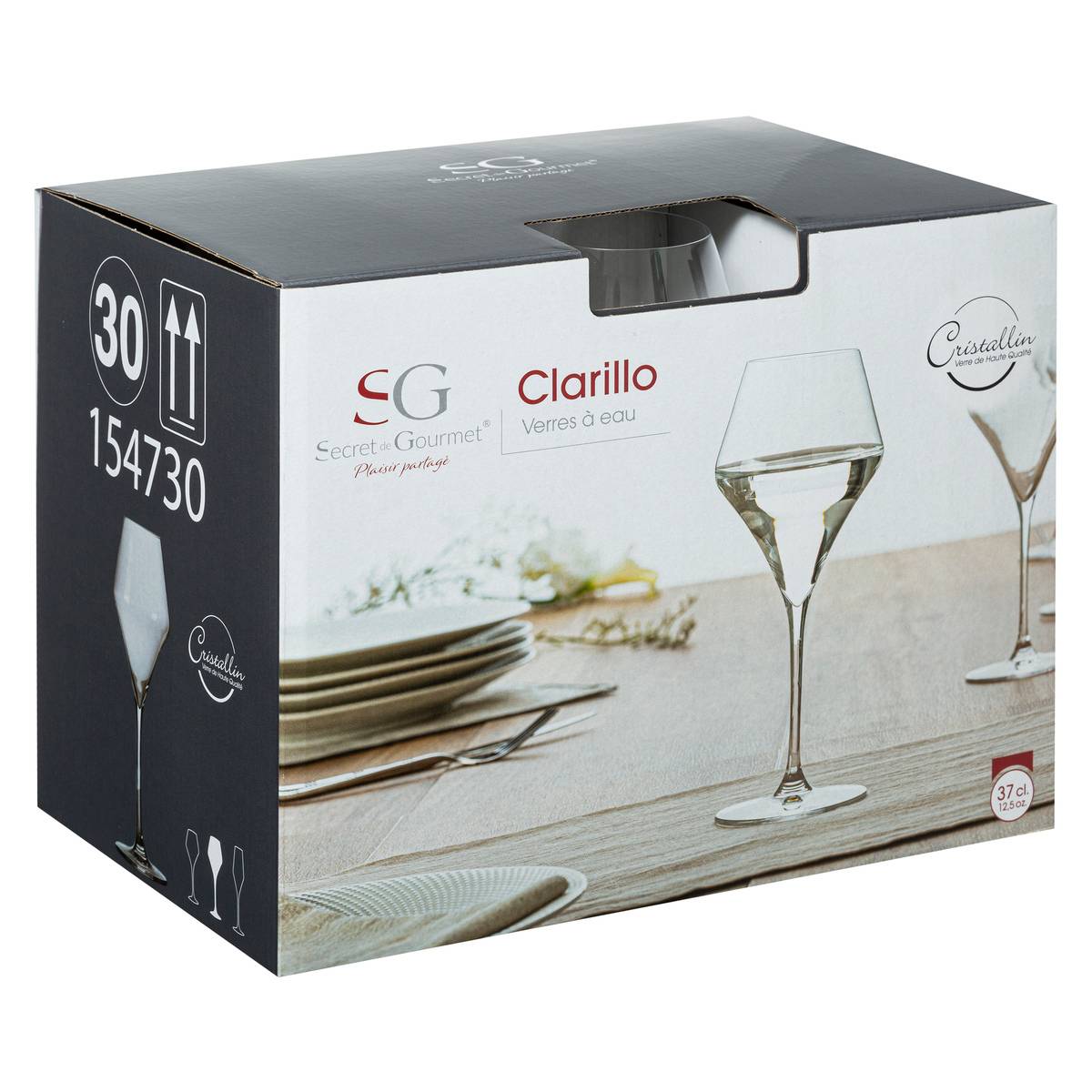 Lot de 6 verres à eau en verre cristallin 37 cl CLARILLO transparent, SECRET DE GOURMET