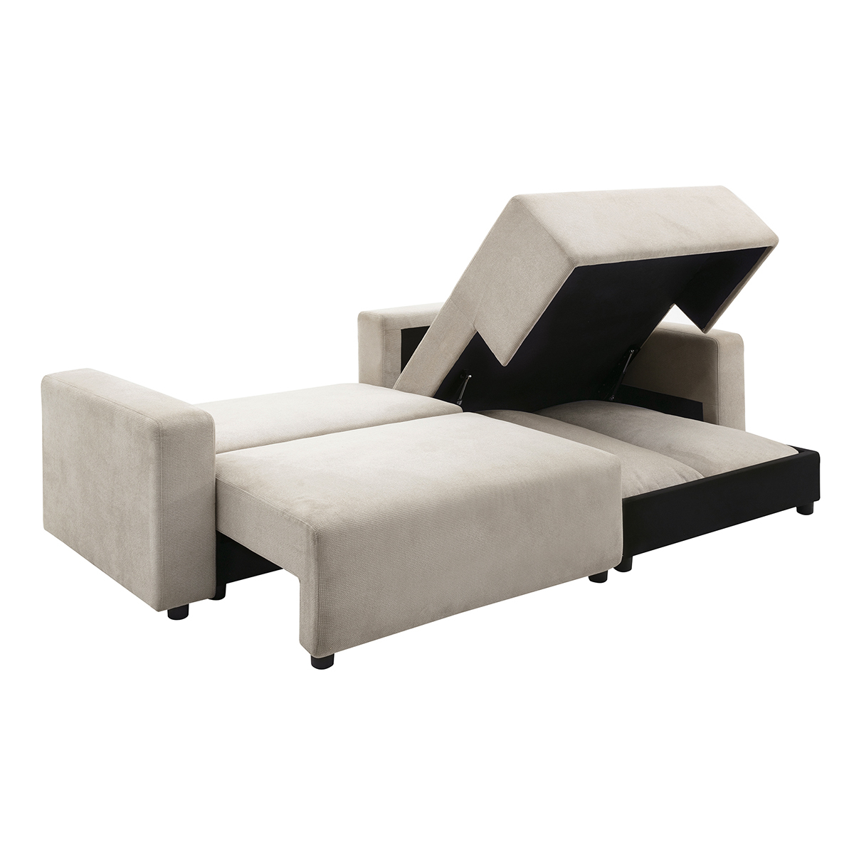 Canapé d'angle convertible réversible avec coffre 3-4 places en tissu chenille beige NESTO beige, MILIBOO