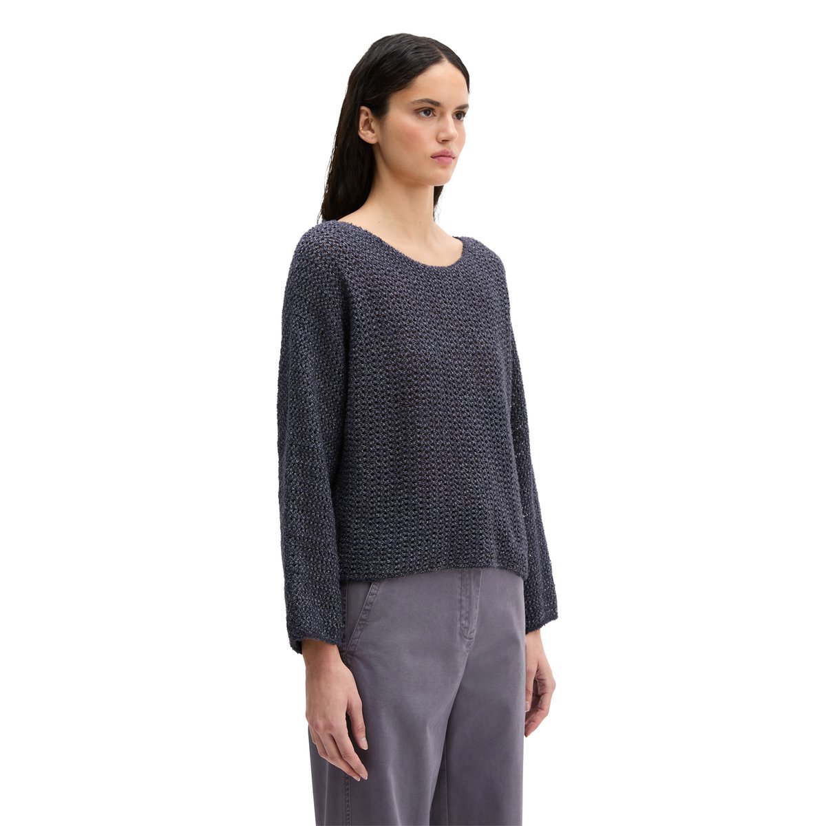 Pull ajouré loose en mélange de coton bio bleu foncé, MARC O'POLO