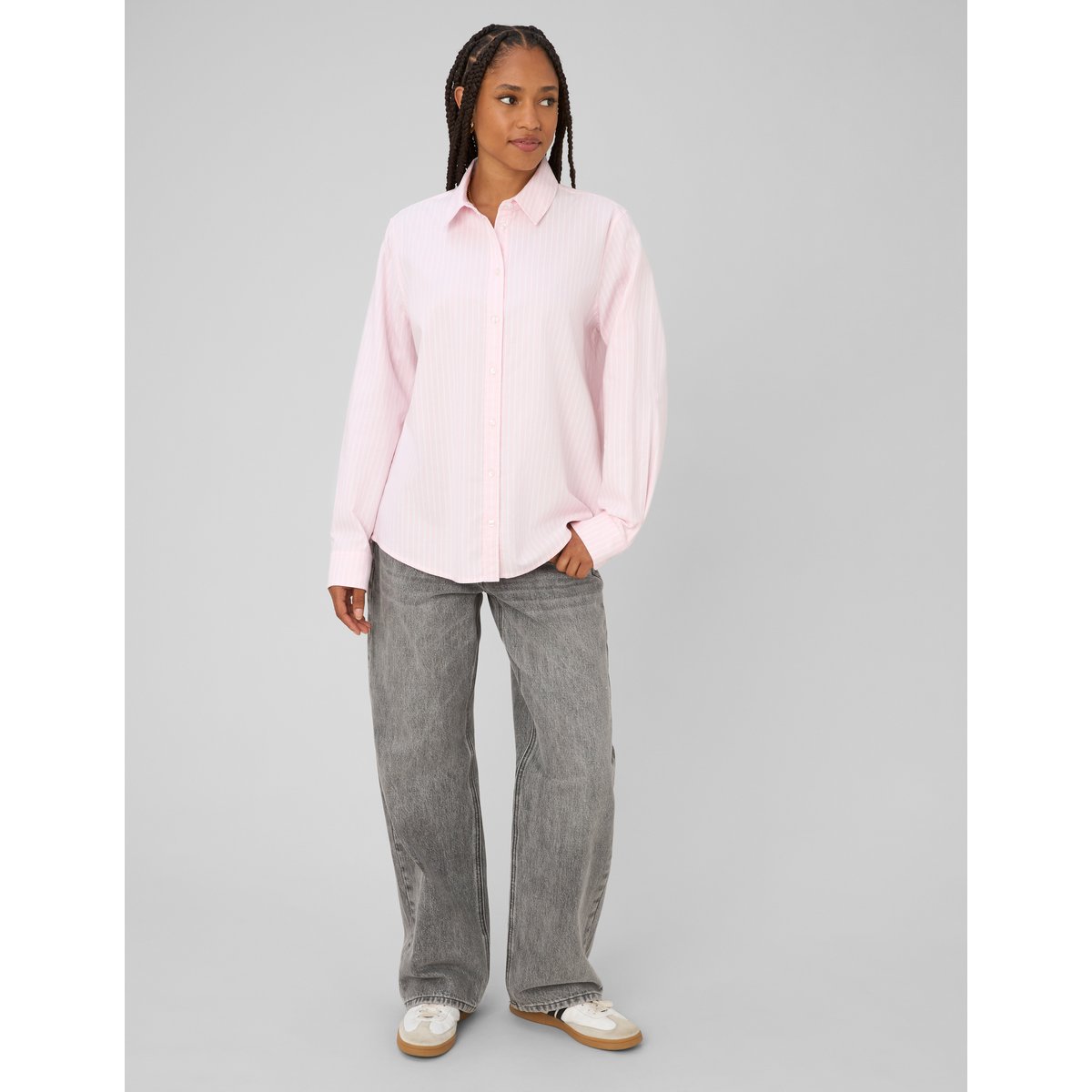 Chemise rayée manches longues rose pâle, BZB