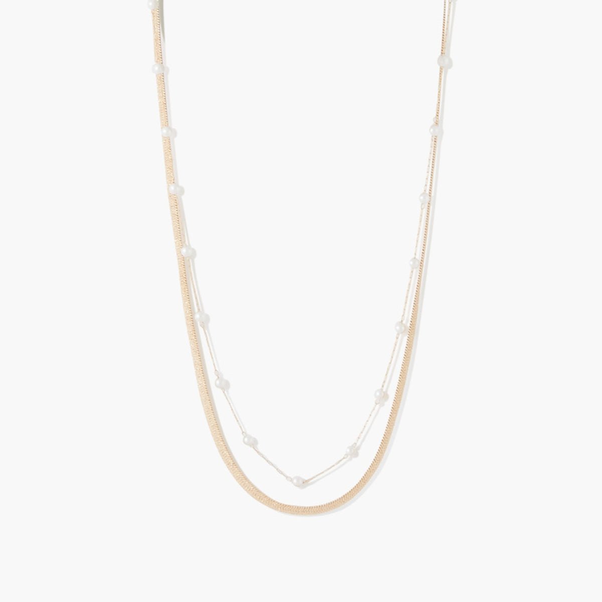 Set de 2 colliers chaine miroir et chaine à perles blanc, BALABOOSTE