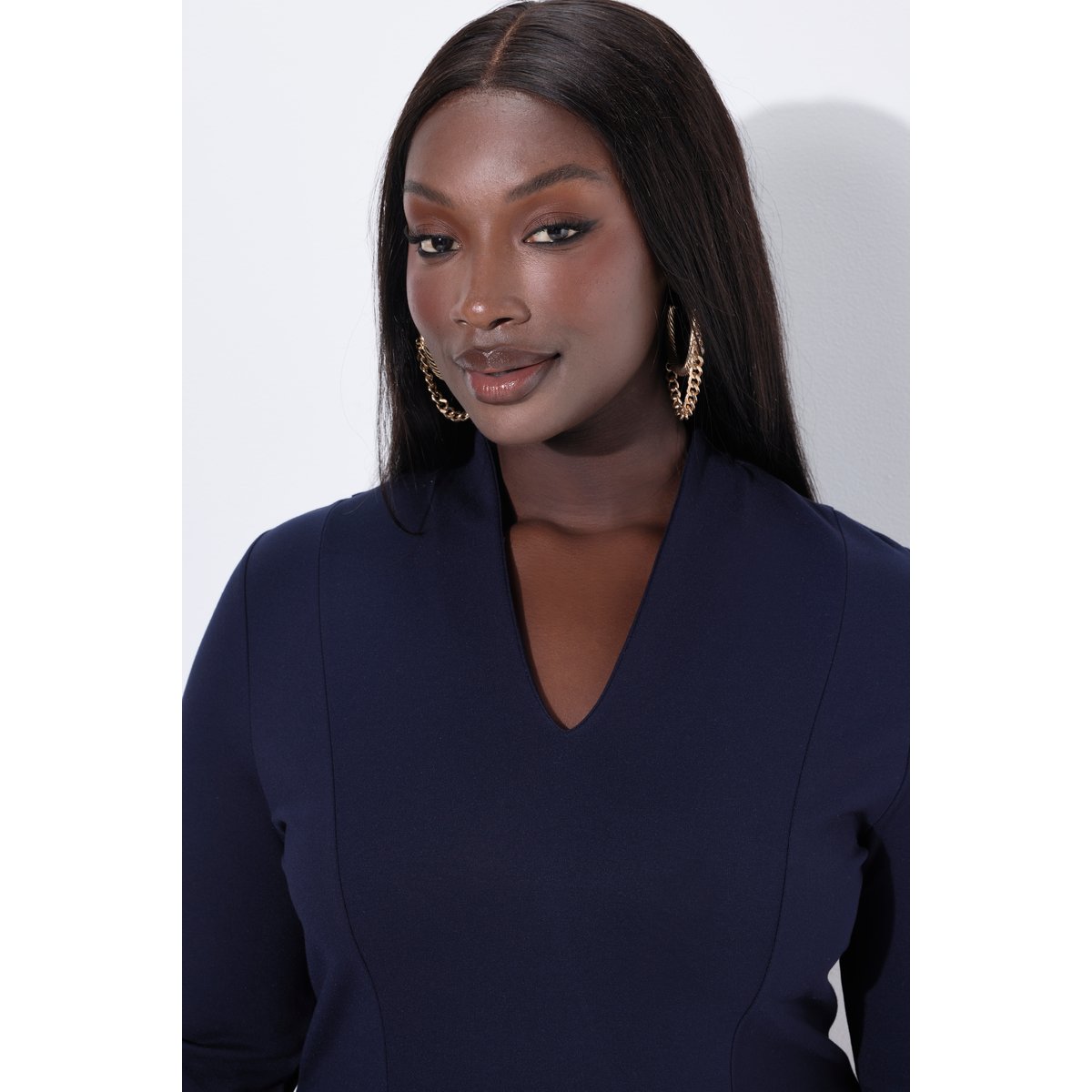 Robe midi point de Rome, manches 3/4 marine foncé, ULLA POPKEN