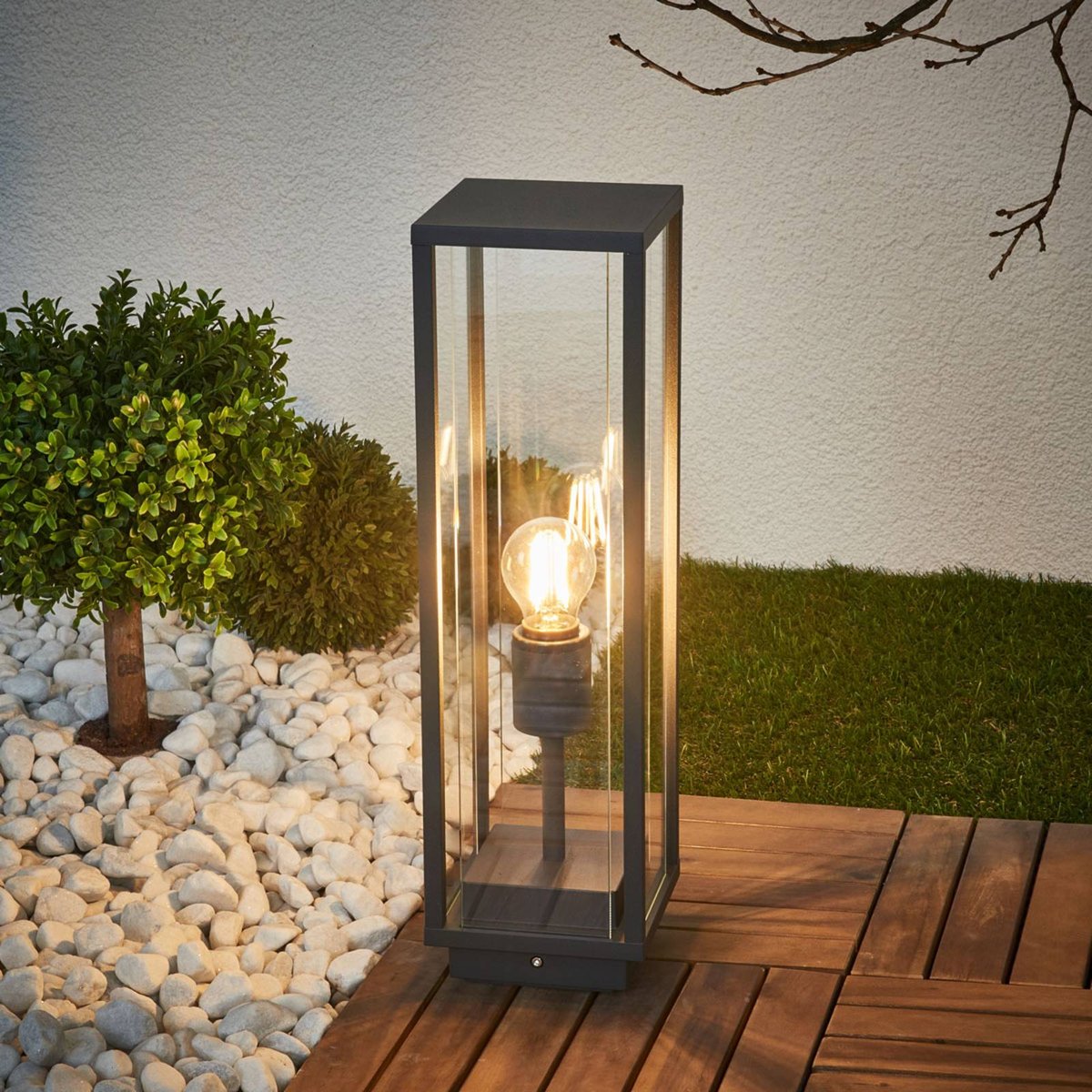 Luminaire extérieur en aluminium moderne gris foncé, transparent, LUCANDE