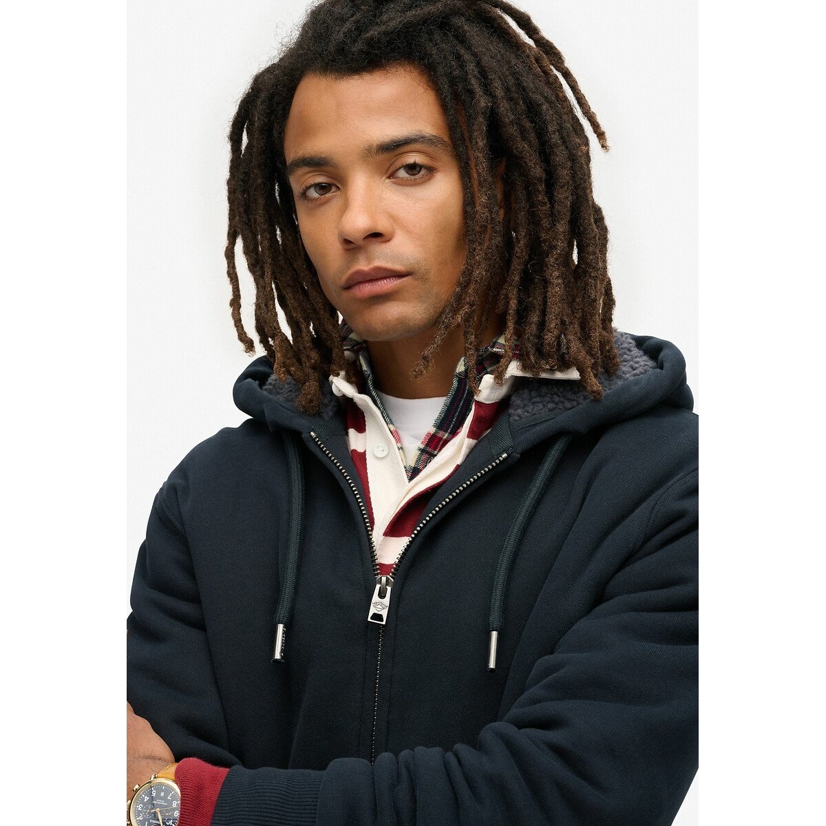 Sweat à capuche zippé bleu marine, SUPERDRY