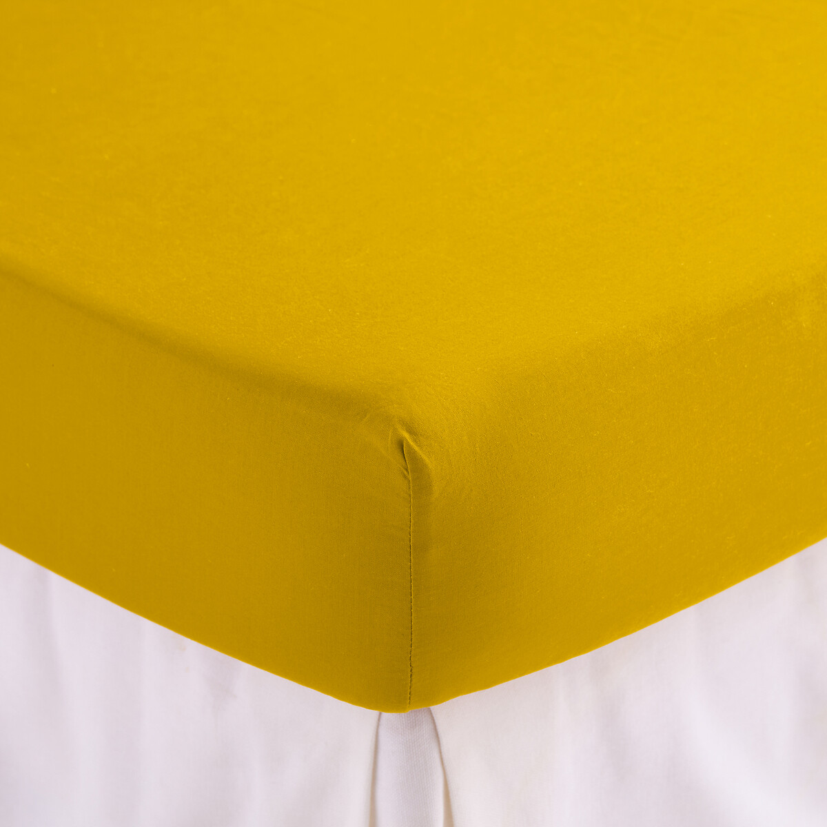Drap housse uni coton lavé bonnet 30cm, Scenario jaune tournesol, LA REDOUTE INTERIEURS