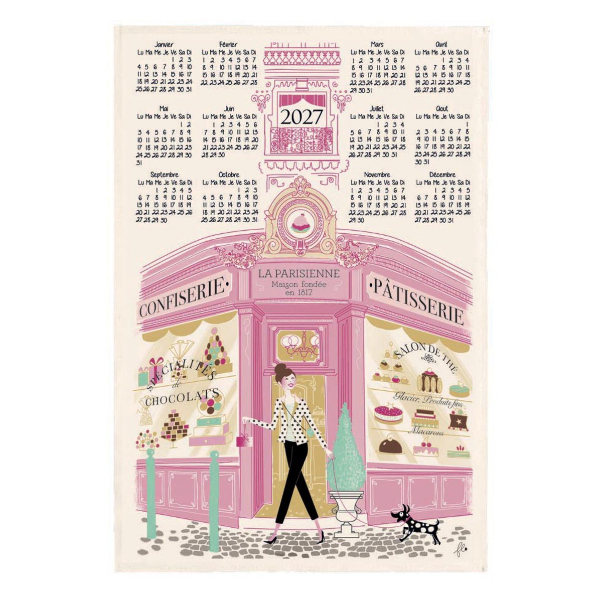 Torchon Façade Pâtisserie Calendrier 2027 ecru, WINKLER