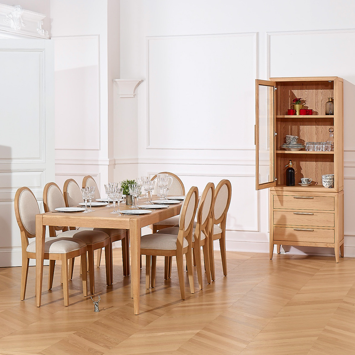 Vaisselier en chêne style contemporain, 1 porte, 3 tiroirs TENNESSEE beige, ROBIN DES BOIS