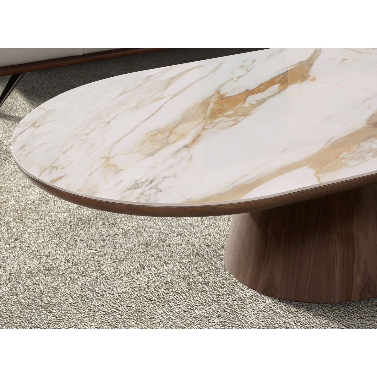 Table basse ovale demi-ronde en porcelaine et noyer blanc | noyer, ANGEL CERDA