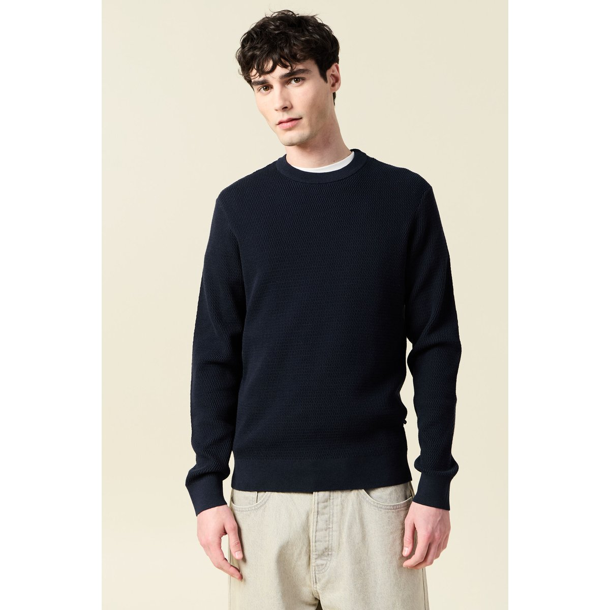 Pull droit manches longues bleu marine, BONOBO