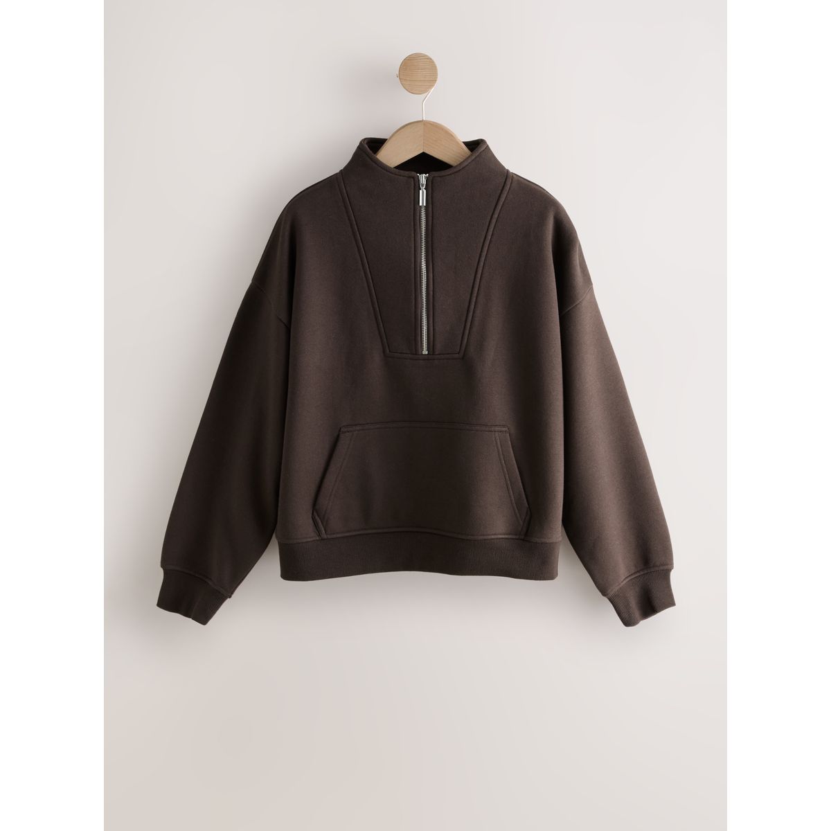 Sweat décontracté à col zippé en coton épais marron chocolat, NEXT