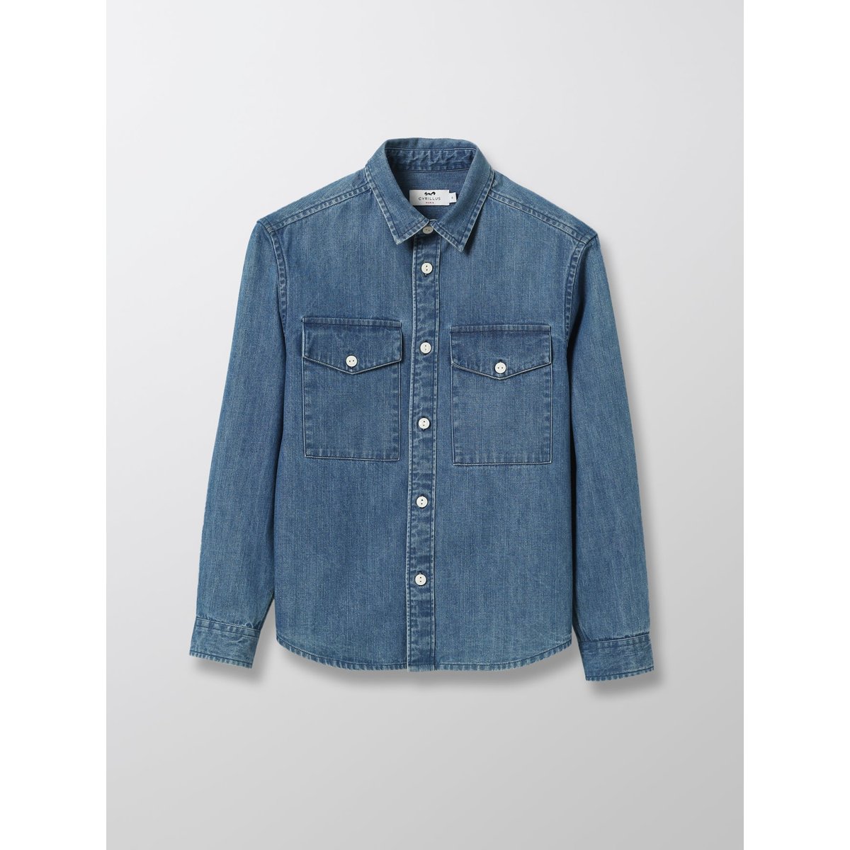 Chemise en denim bleu fonce uni, CYRILLUS
