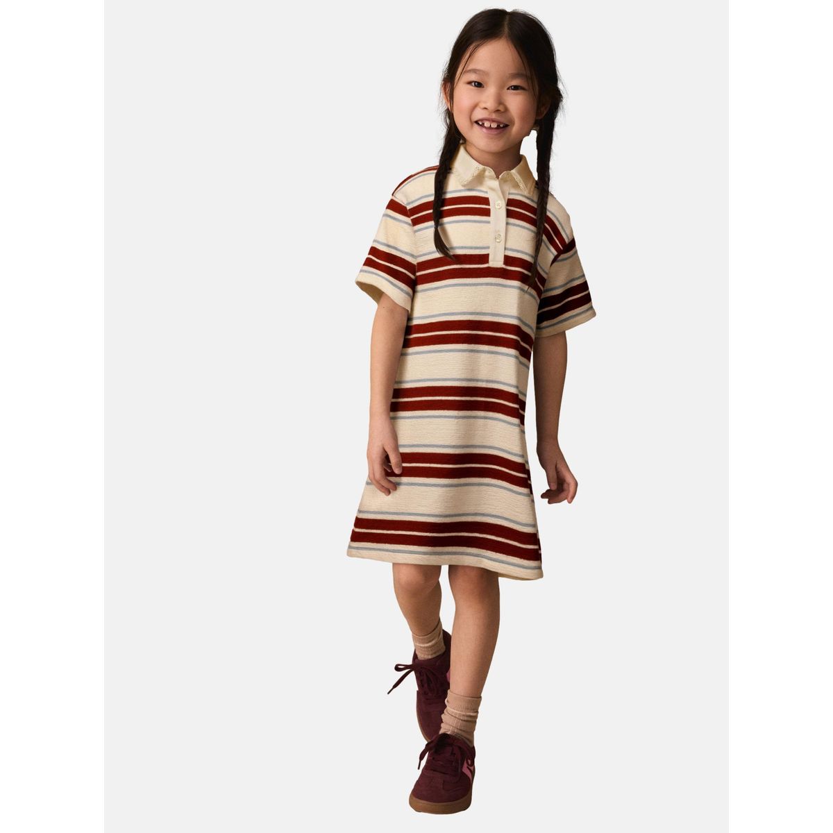 Robe style rugby à manches courtes rayure marron/écru, NEXT