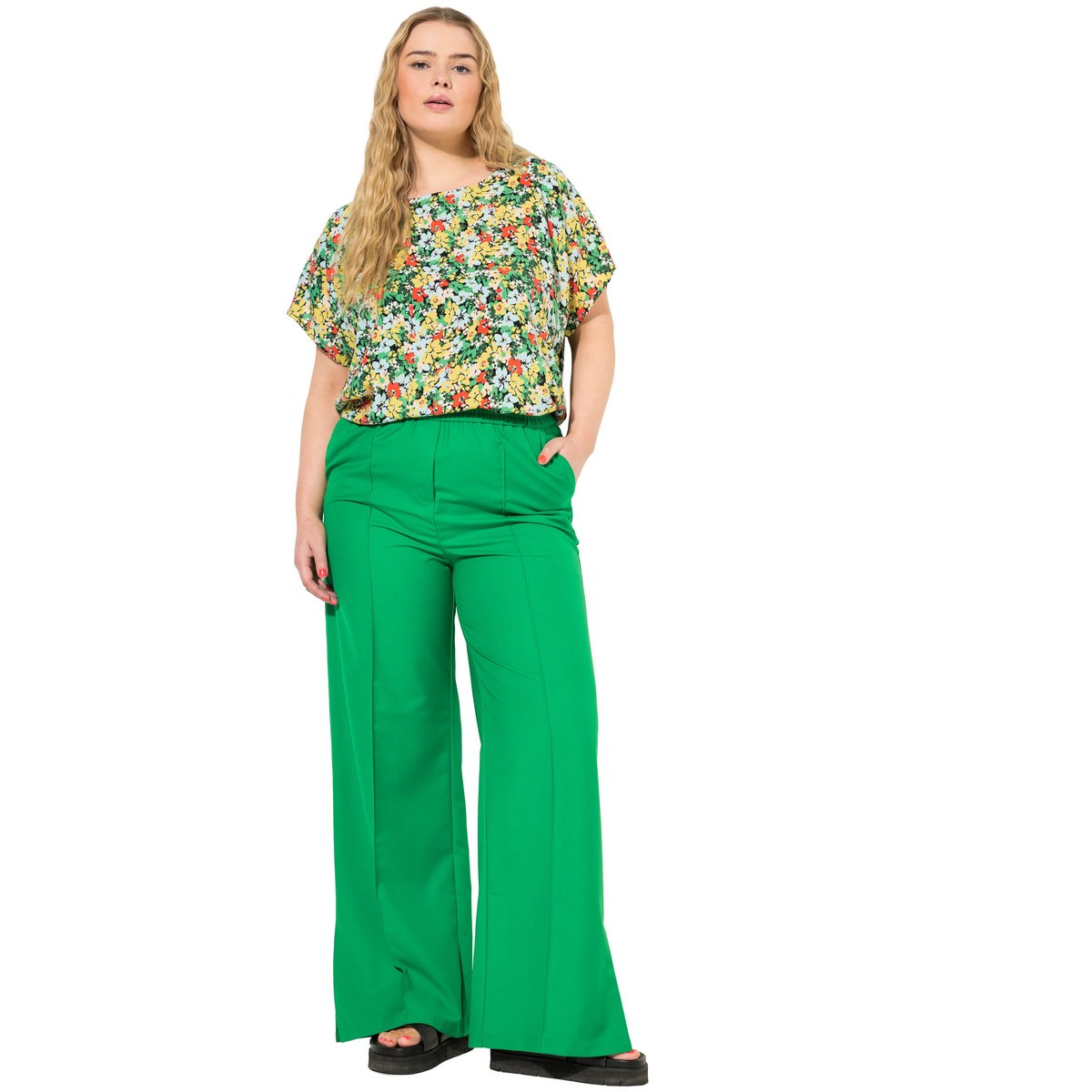 Pantalon à jambe large et taille élastique. vert, STUDIO UNTOLD