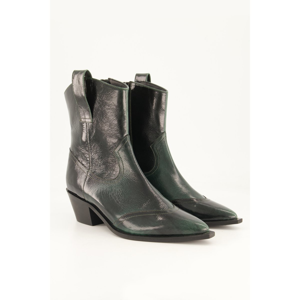 Bottines en cuir esprit santiags , pied large olive foncé, ULLA POPKEN