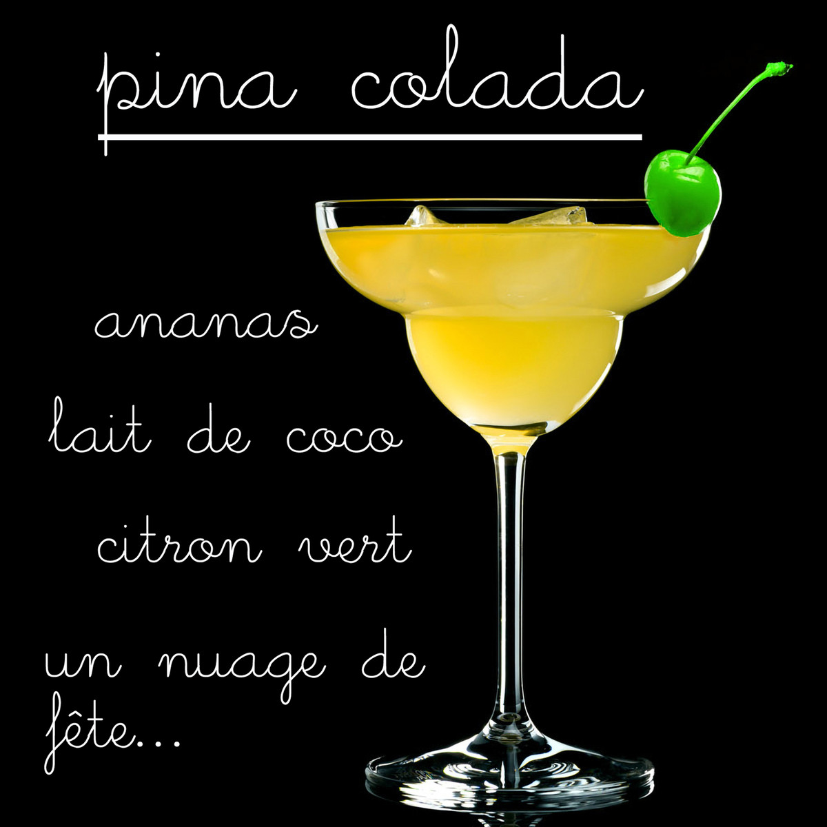 Tableau Sur Verre Piña Colada 30x30 Cm COCKTAIL tableau en verre, CEANOTHE