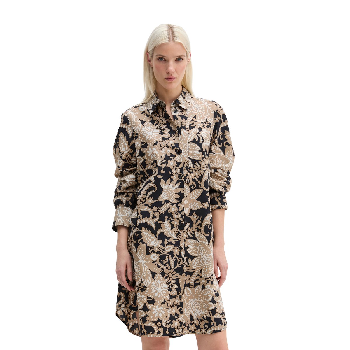 Robe chemisier relaxed en popeline papertouch avec imprimé allover hellbraun, MARC O'POLO