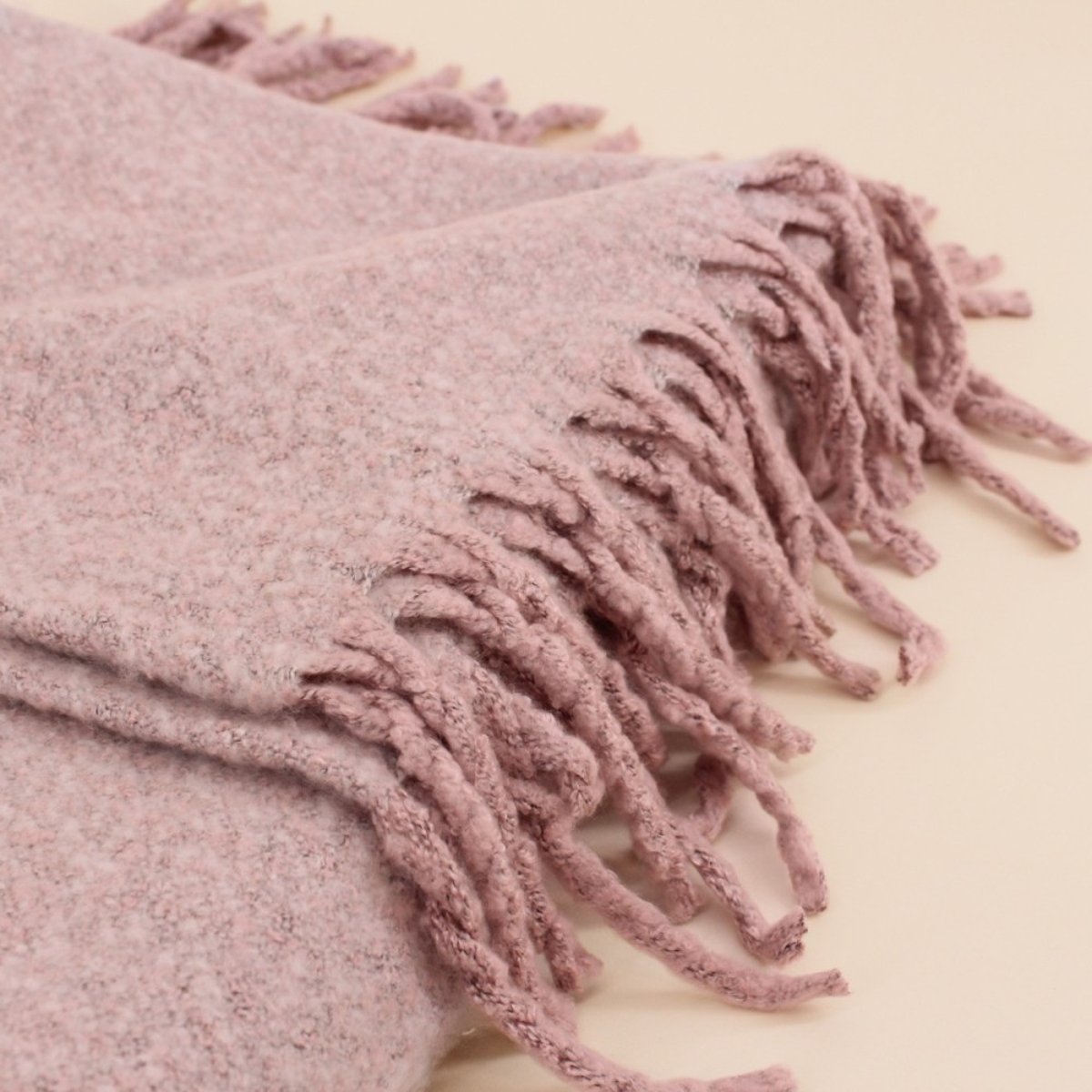 Plaid toucher doux à franges 130x170cm rose, ORNAMI
