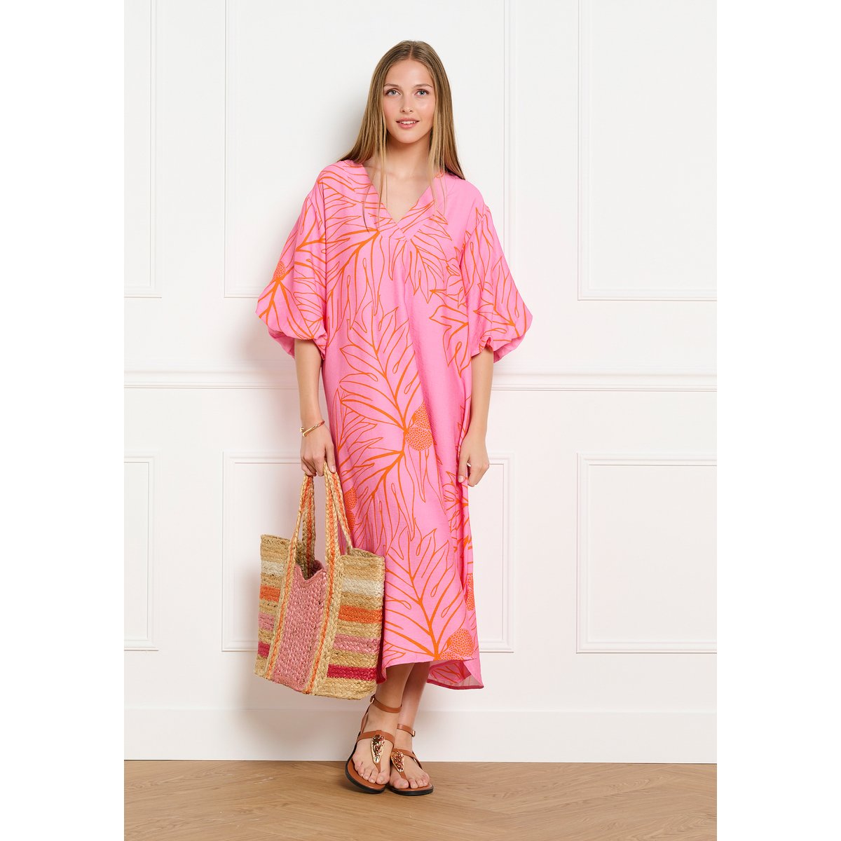 Robe caftan imprimée fuchsia, LOLALIZA