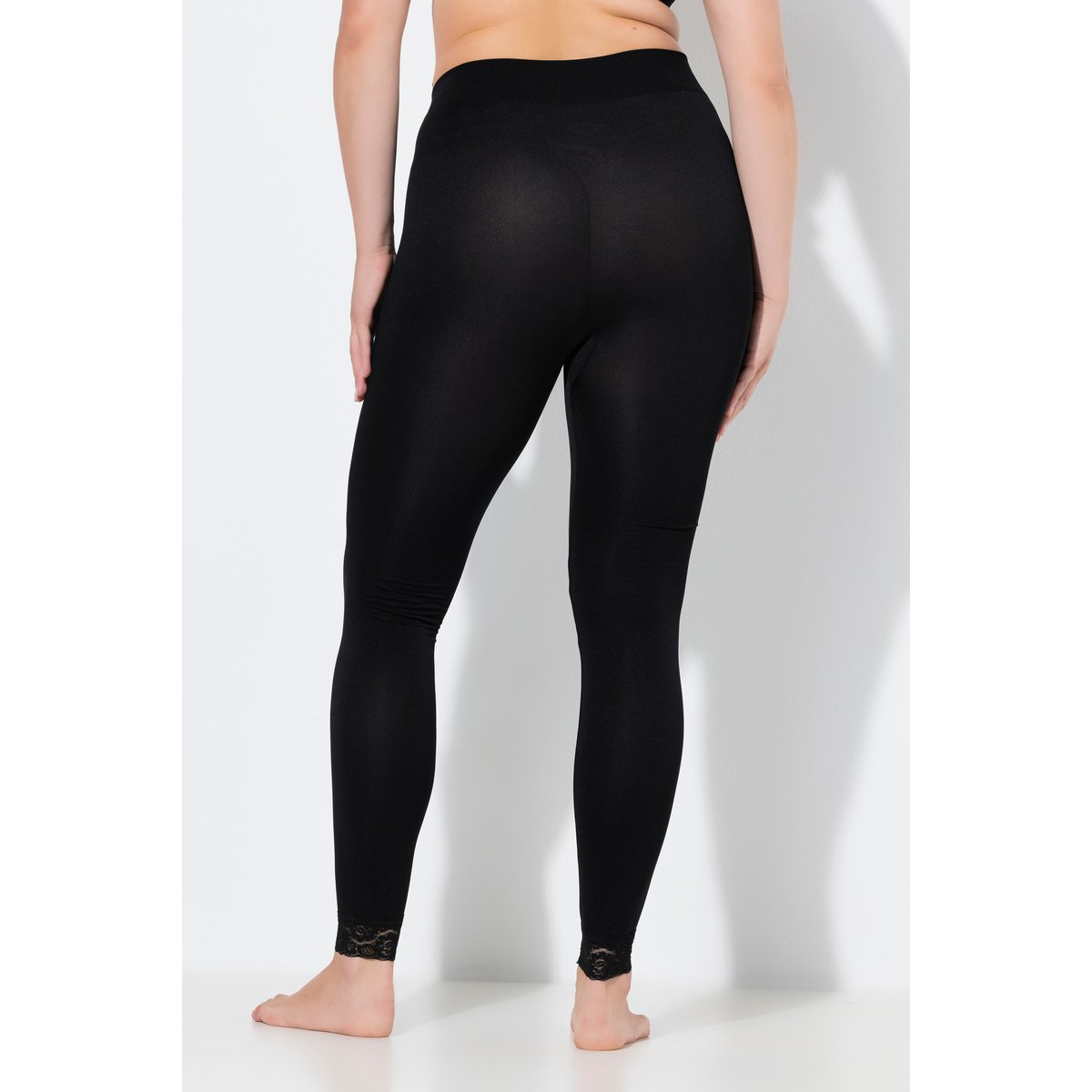 Legging-collant, bas de jambe en dentelle noir, ULLA POPKEN