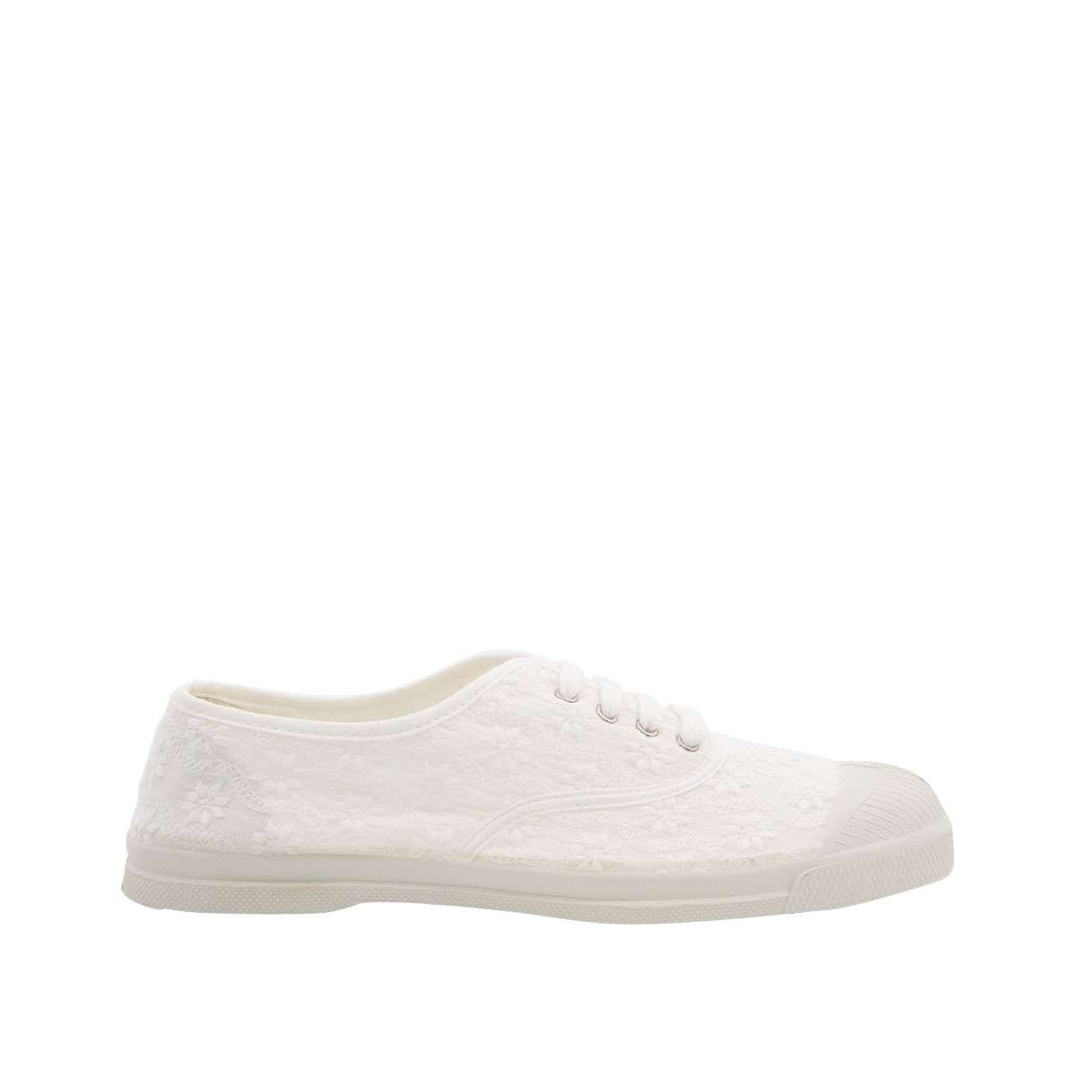 Tennis à lacets broderie ecru, BENSIMON