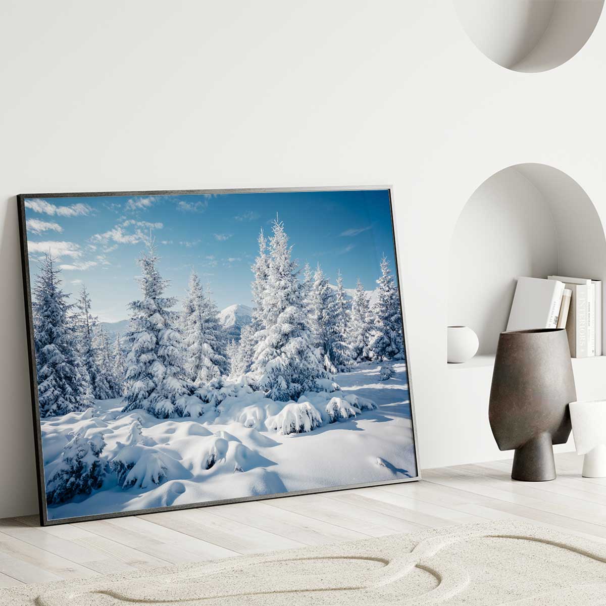 Affiche encadrée Paysage hivernal enneigé affiche + cadre en métal - noir, HEXOA