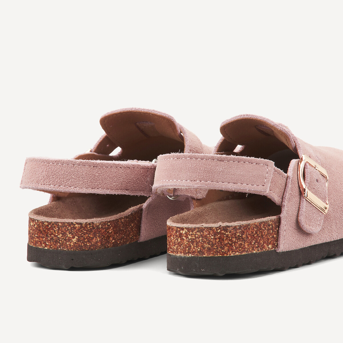 Mules em pele, com barra autoaderente rosa, LA REDOUTE COLLECTIONS