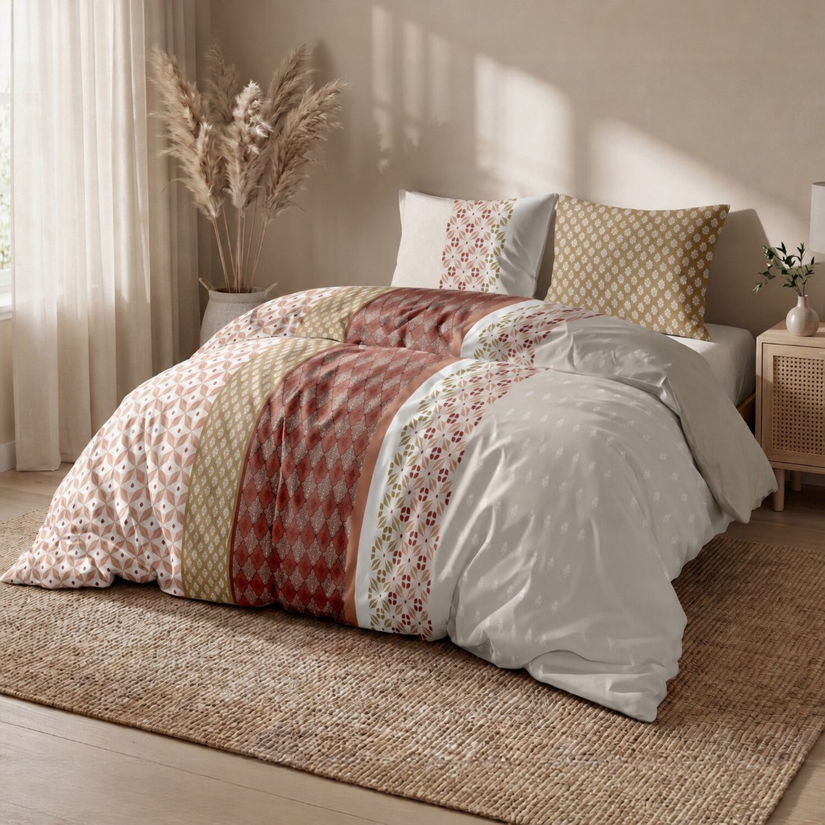 Parure housse de couette imprimée orientale en coton, RIADI multicolore, ATELIER DU COTON
