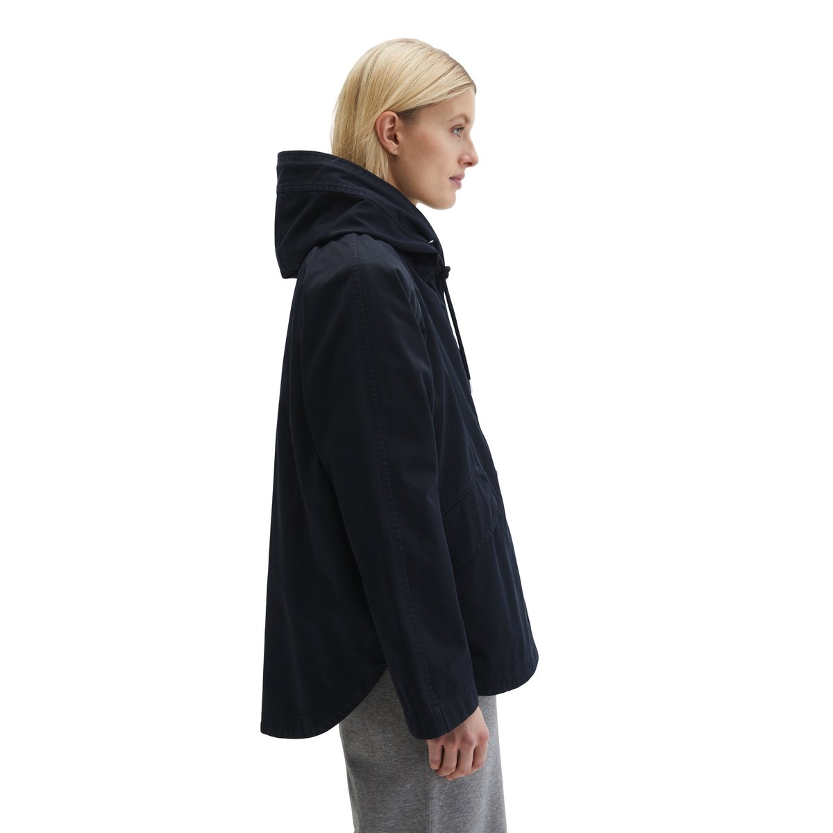 Veste cape avec capuche relaxed garment-dyed en sergé de coton organique bleu foncé, MARC O'POLO