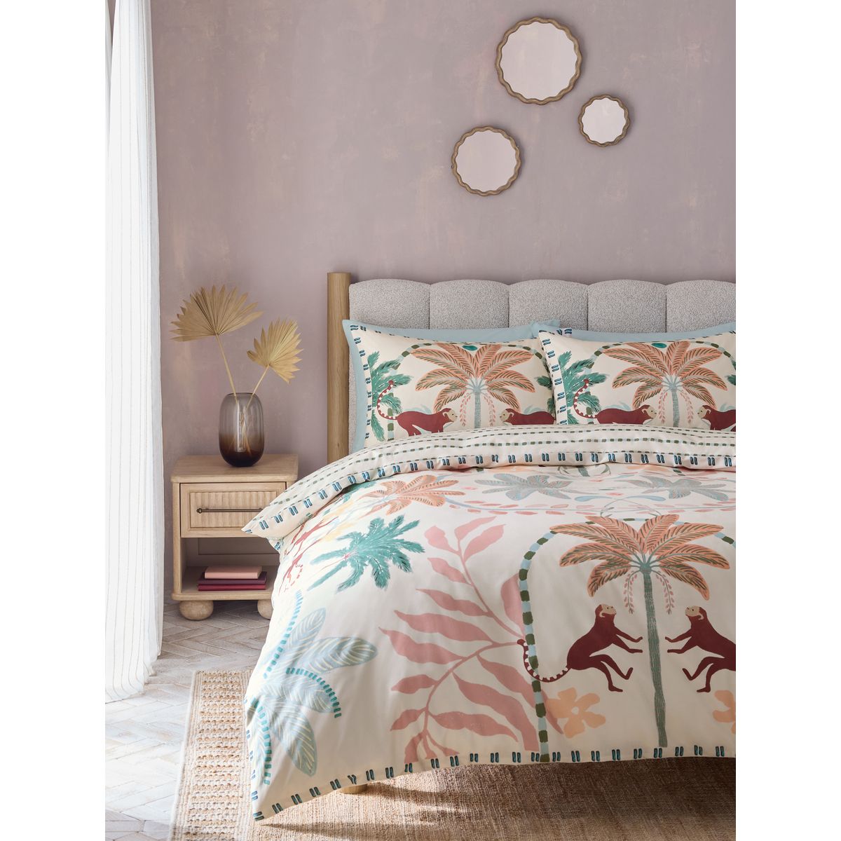 Housse de couette et taie en jacquard floral naturel, NEXT