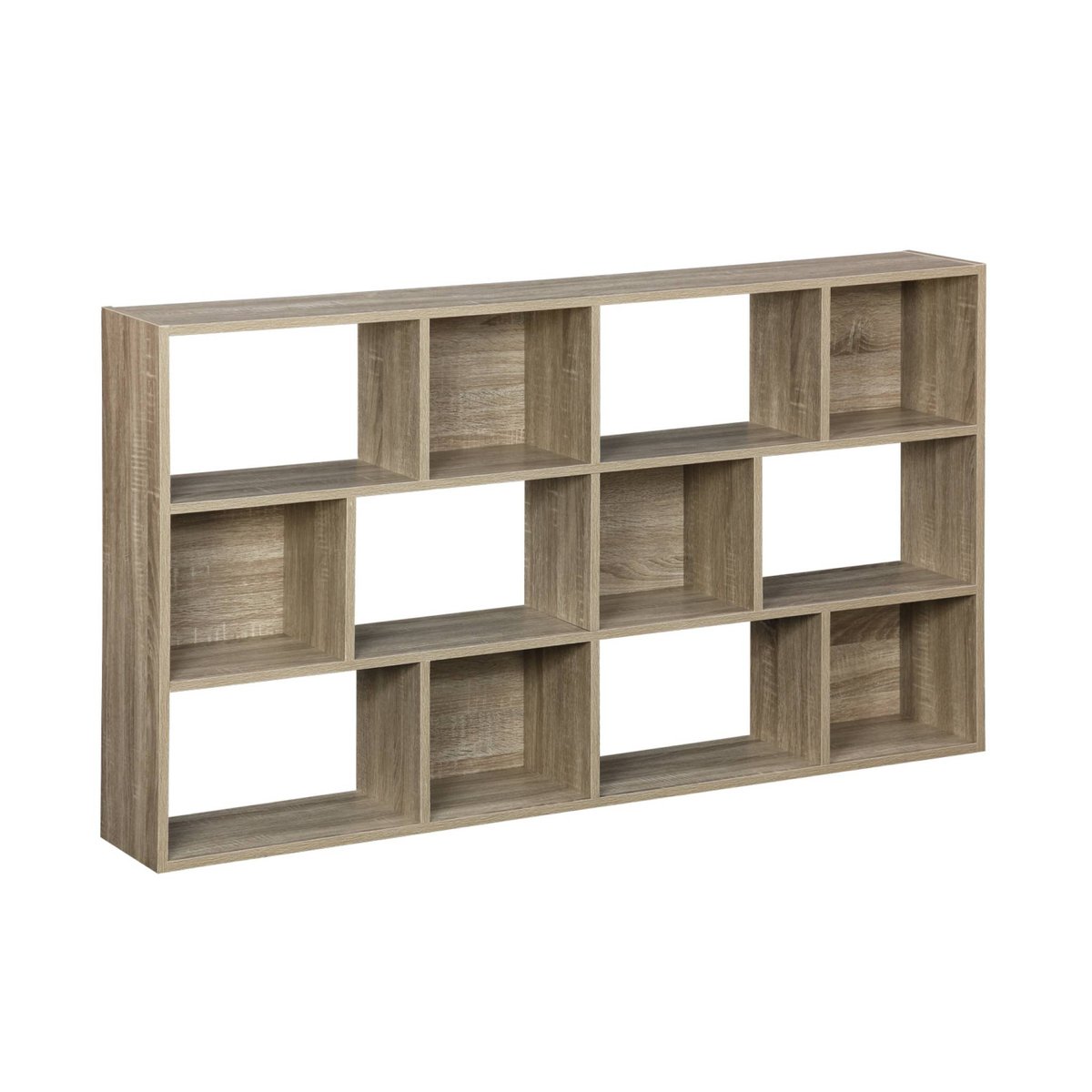 Etagère bibliothèque décor bois 3 étagères 12 compartiments PIETER naturel, SWEEEK